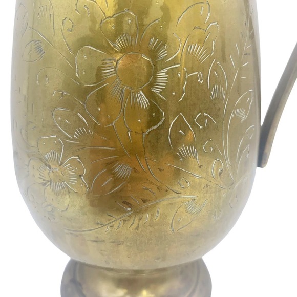 Vintage Brass Pitcher with Floral Design Engraved - Picture 8 of 11